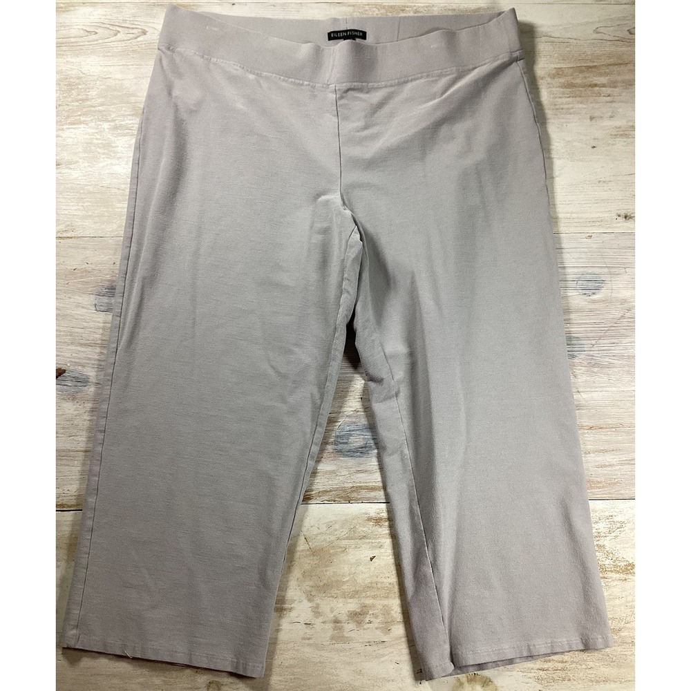 Eileen Fisher Gray Knit Capri Pants Women's Large Minimalist Business Casual